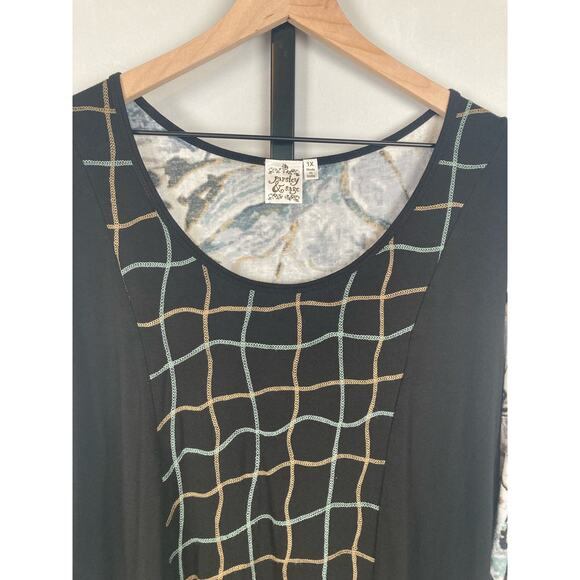 Parsley & Sage 3/4 Sleeve Scoop Neck Tee Sz 1X Abstract Art to Wear Embroidered - Picture 2 of 11